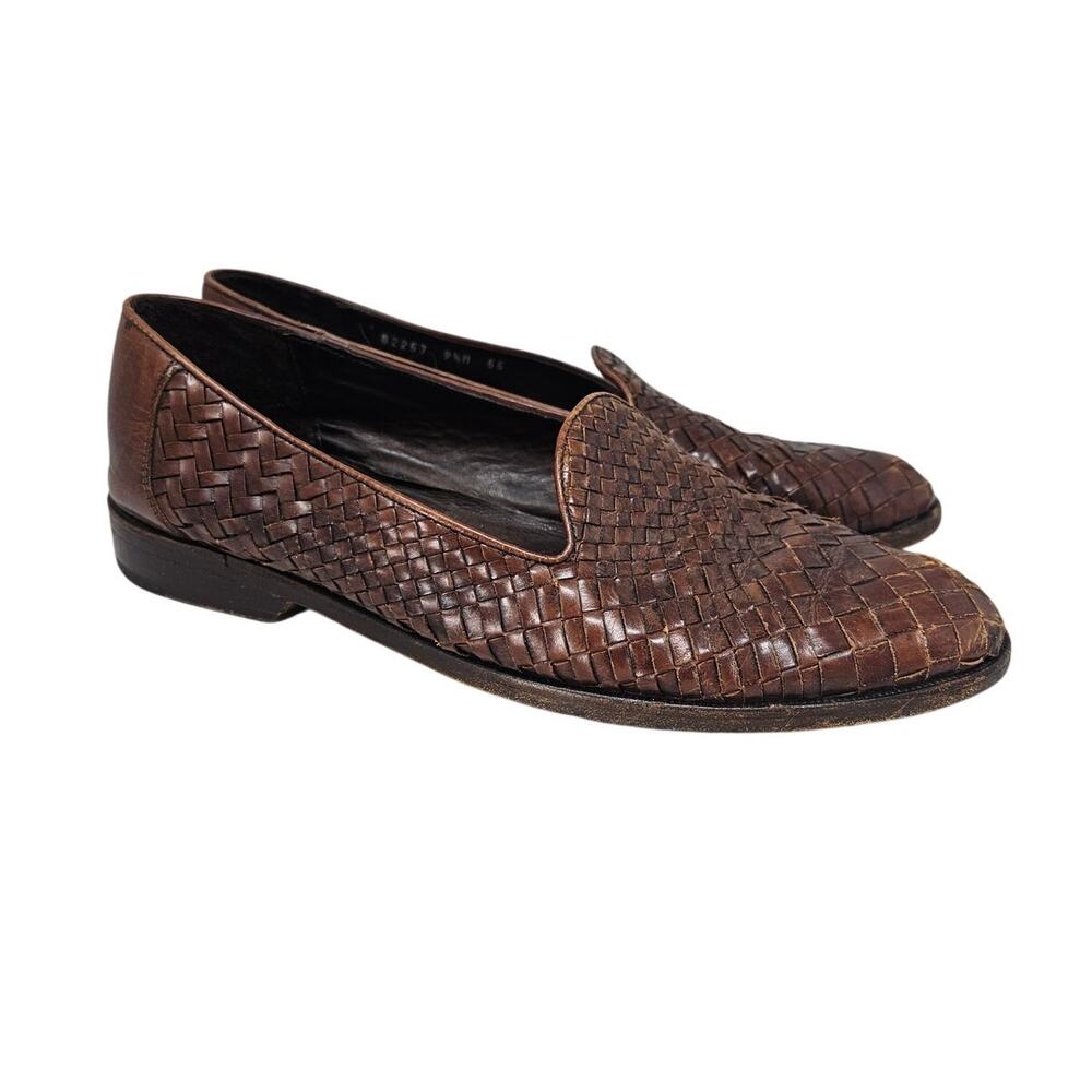 Vintage Cole Haan Bragano 9.5 Brown Woven Leather Loafer Slip On Career Classic